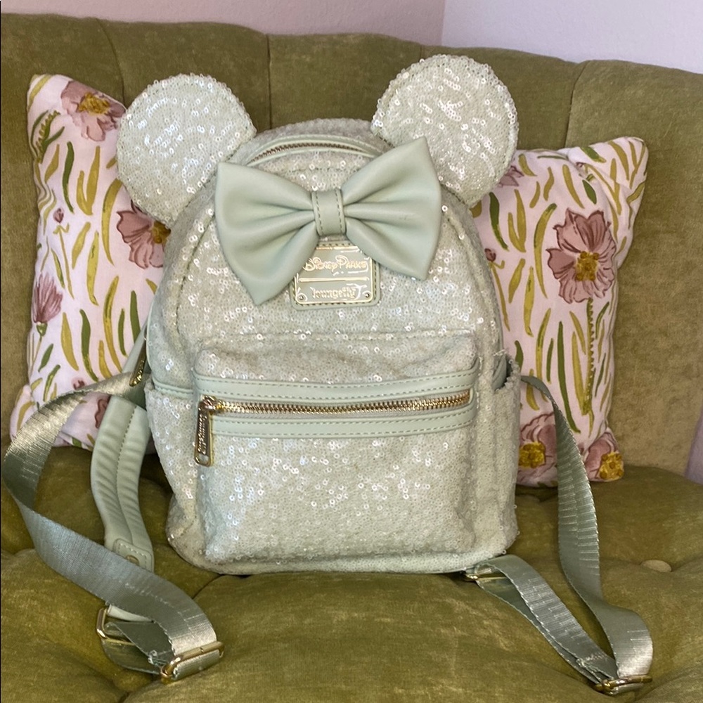 Disney Parks Loungefly Sequence Minnie Mouse mini backpack mint green